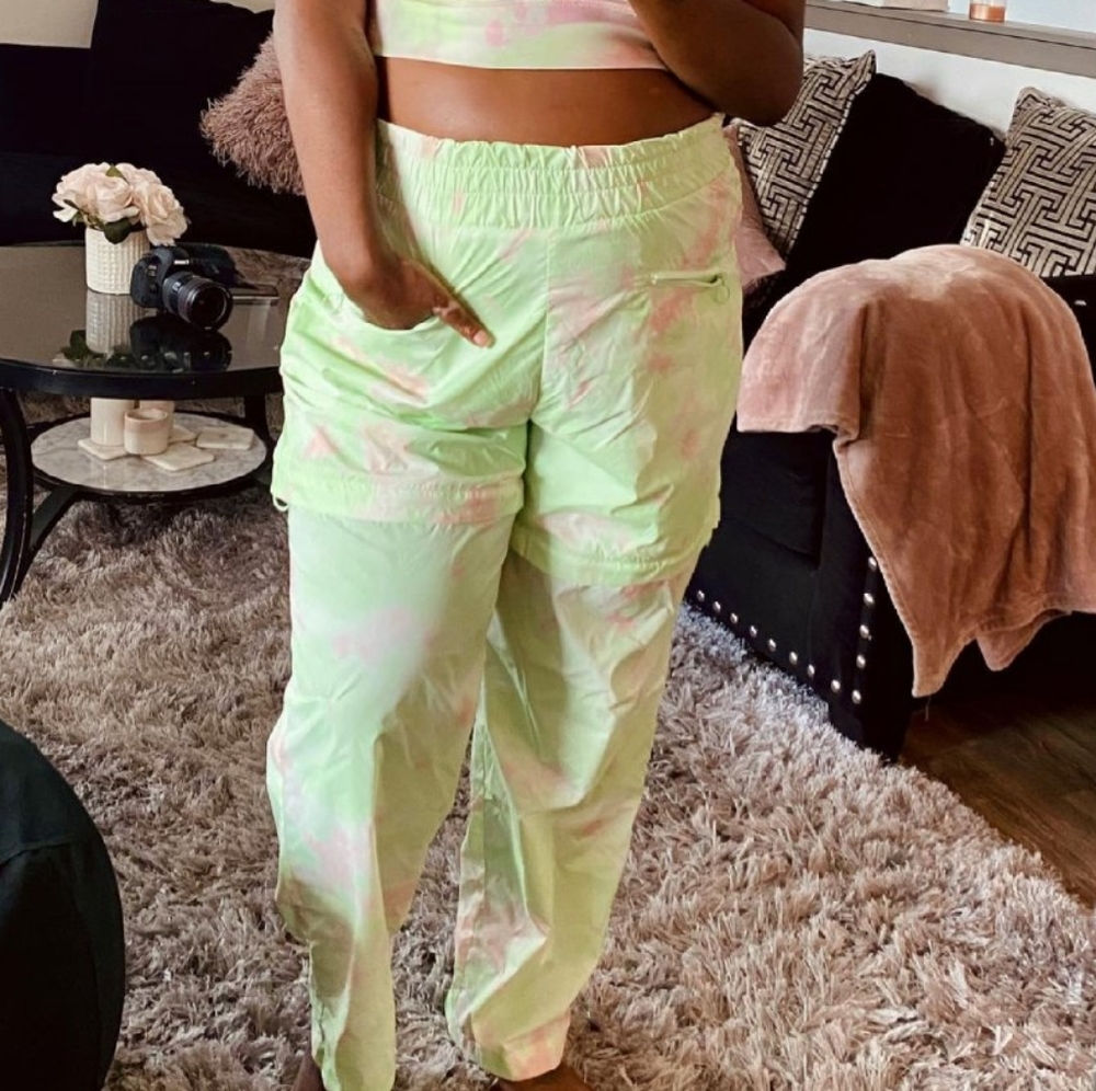 Fabletics kalani convertible zip off jogger pants in aloe ethereal color.